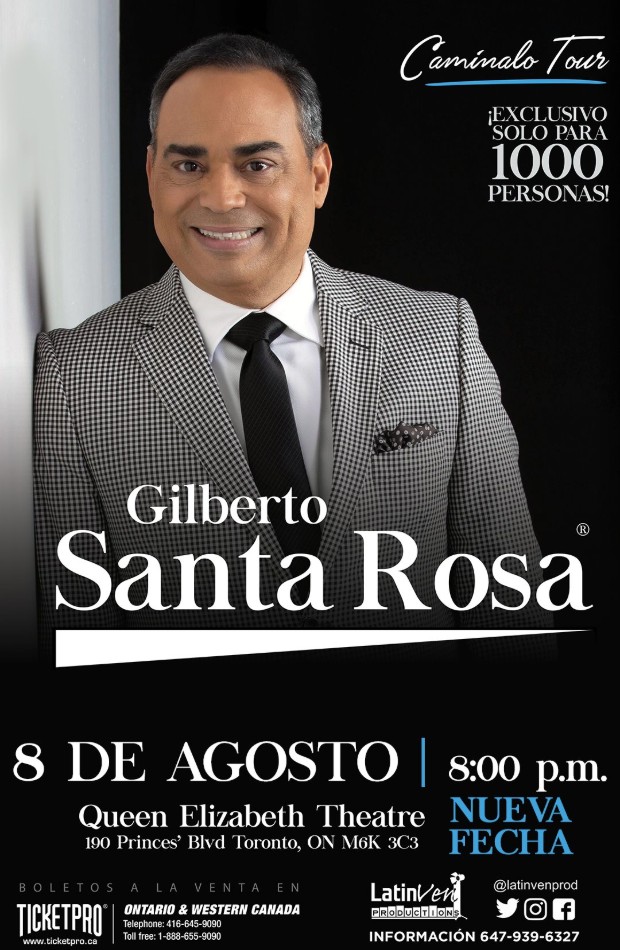 Posponen el concierto de Gilberto Santa Rosa en Toronto para el 8 de